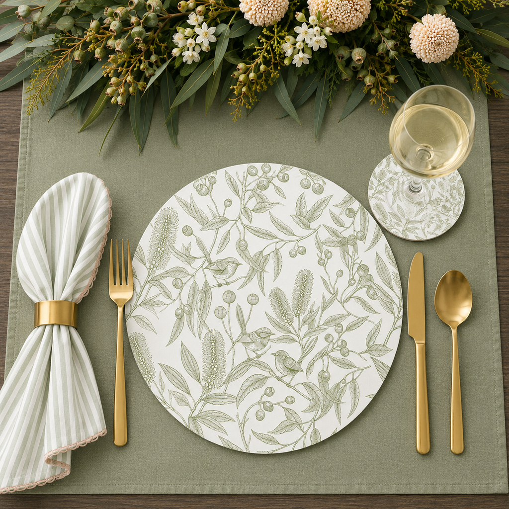 Eucalyptus Song Australian Native Round Placemats – Set of 4,6 or 8