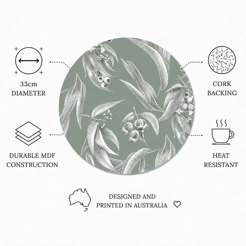 Silvergum Australian Native Round Placemats – Set of 4 or 6