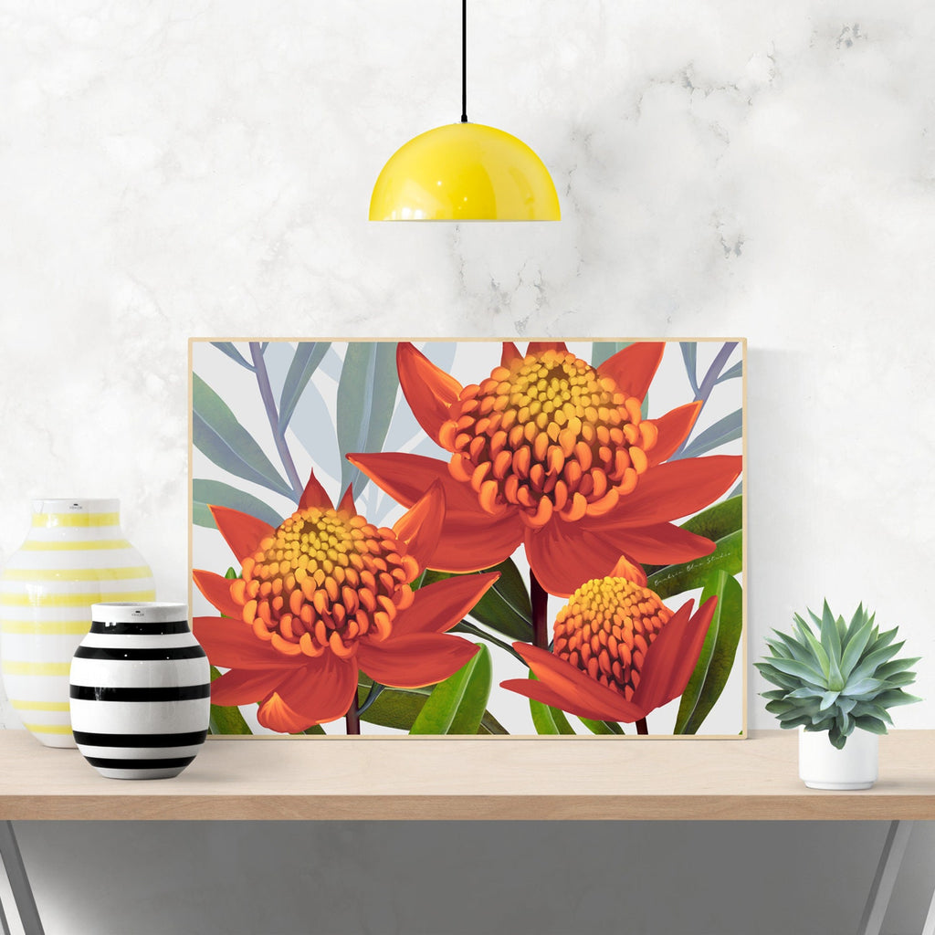 Beacon of the Bush – Tangerine Waratah Landscape Digital Art Print