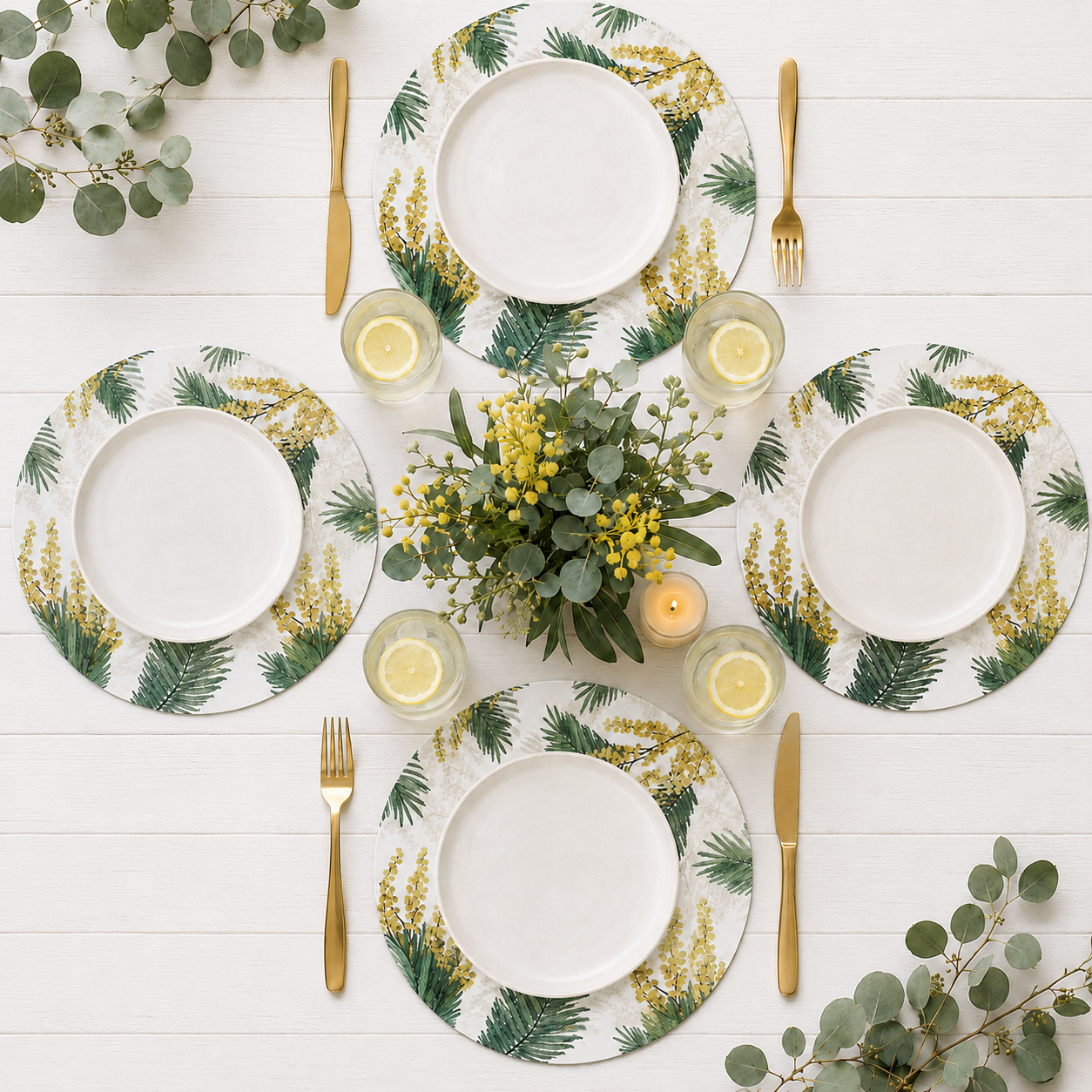 Sunshine Wattle Australian Native Round Placemats – Set of 4,6 or 8