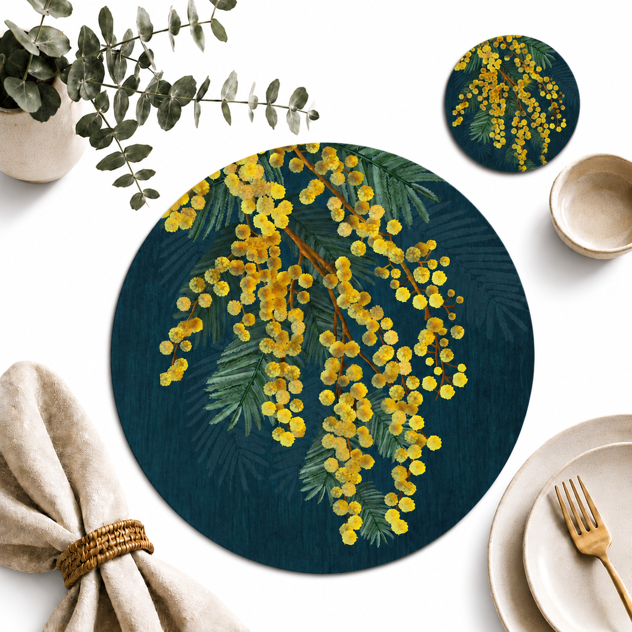 Golden Spirit Australian Native Round Placemats – Set of 4 or 6