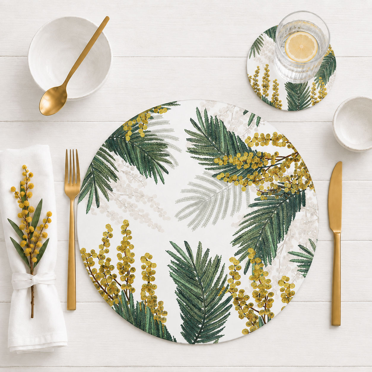 Sunshine Wattle Australian Native Round Placemats – Set of 4,6 or 8