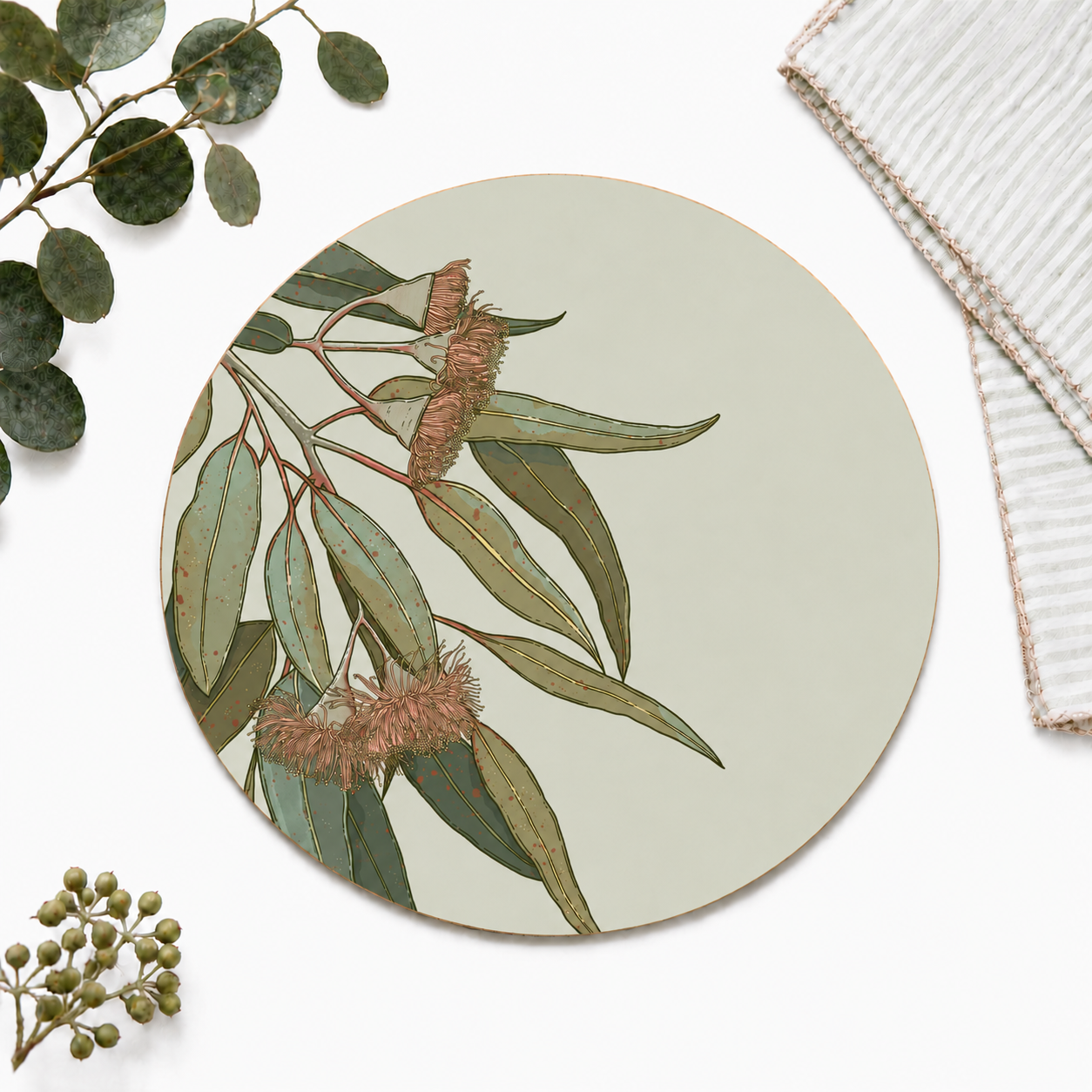 Blush Gumleaf Australian Native Round Placemats – Set of 4,6 or 8