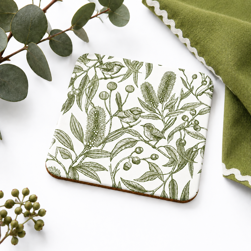 Eucalyptus Song Olive Australian Square Coaster