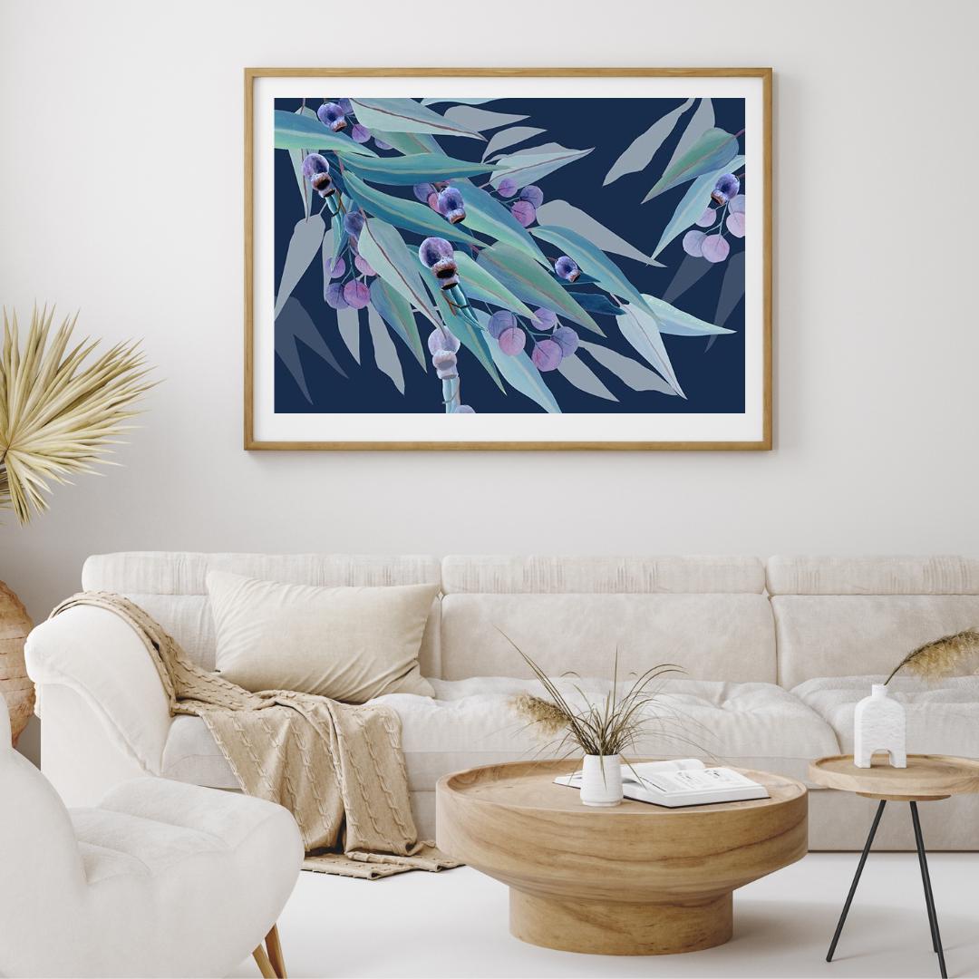 Jarrah Dreaming Navy – Australian Eucalyptus Landscape Digital Art Print