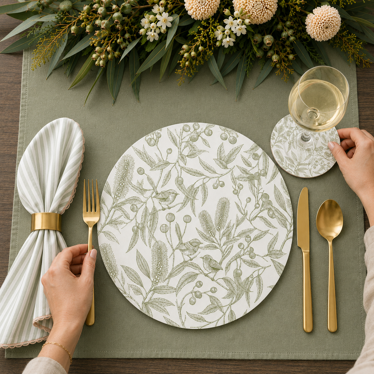 Eucalyptus Song Australian Native Round Placemats – Set of 4,6 or 8
