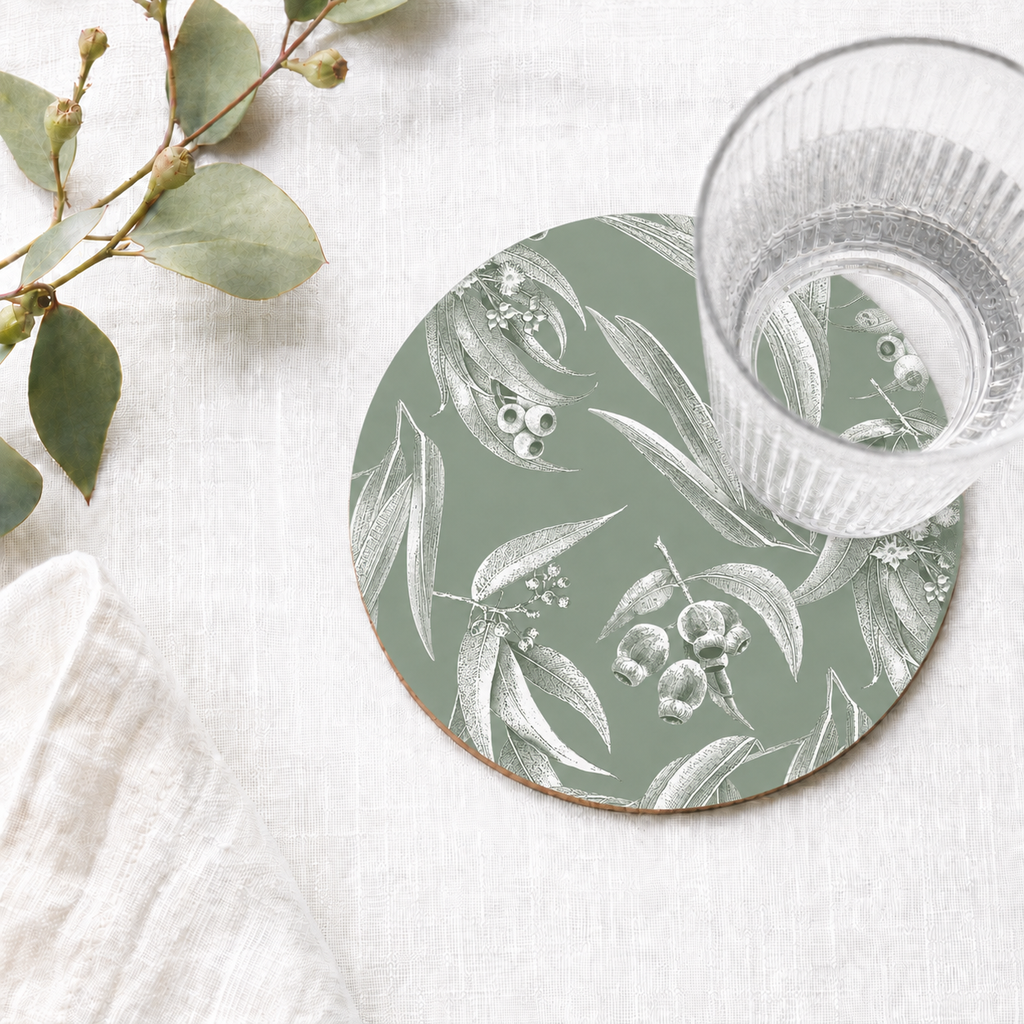 Silvergum Round Coaster- Sage