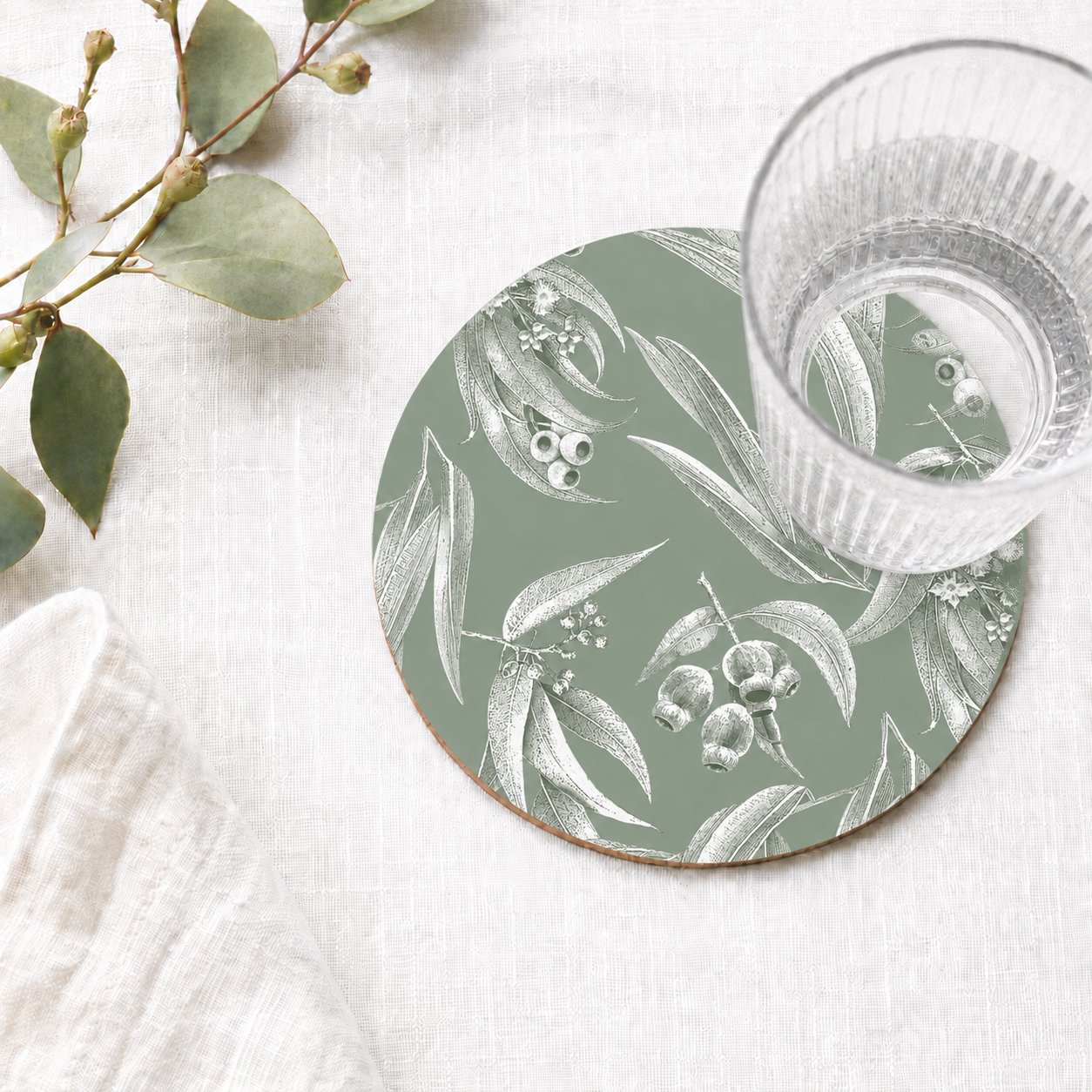 Silvergum Round Coaster- Sage