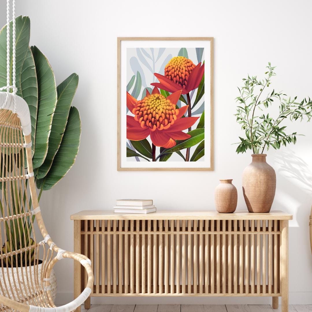 Beacon of the Bush – Tangerine Waratah Australian Botanical Digital Art Print