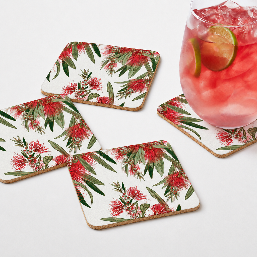 Bush Christmas Australian Bottlebrush Square Coaster