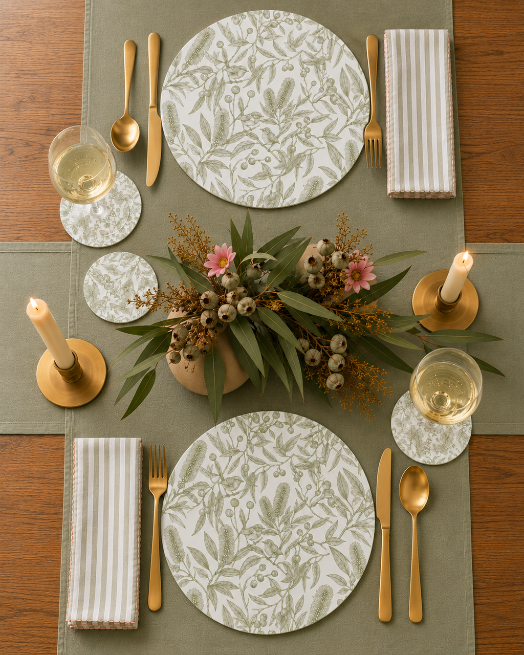 Eucalyptus Song Australian Native Round Placemats – Set of 4,6 or 8