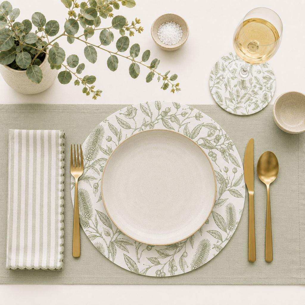 Eucalyptus Song Australian Native Round Placemats – Set of 4,6 or 8