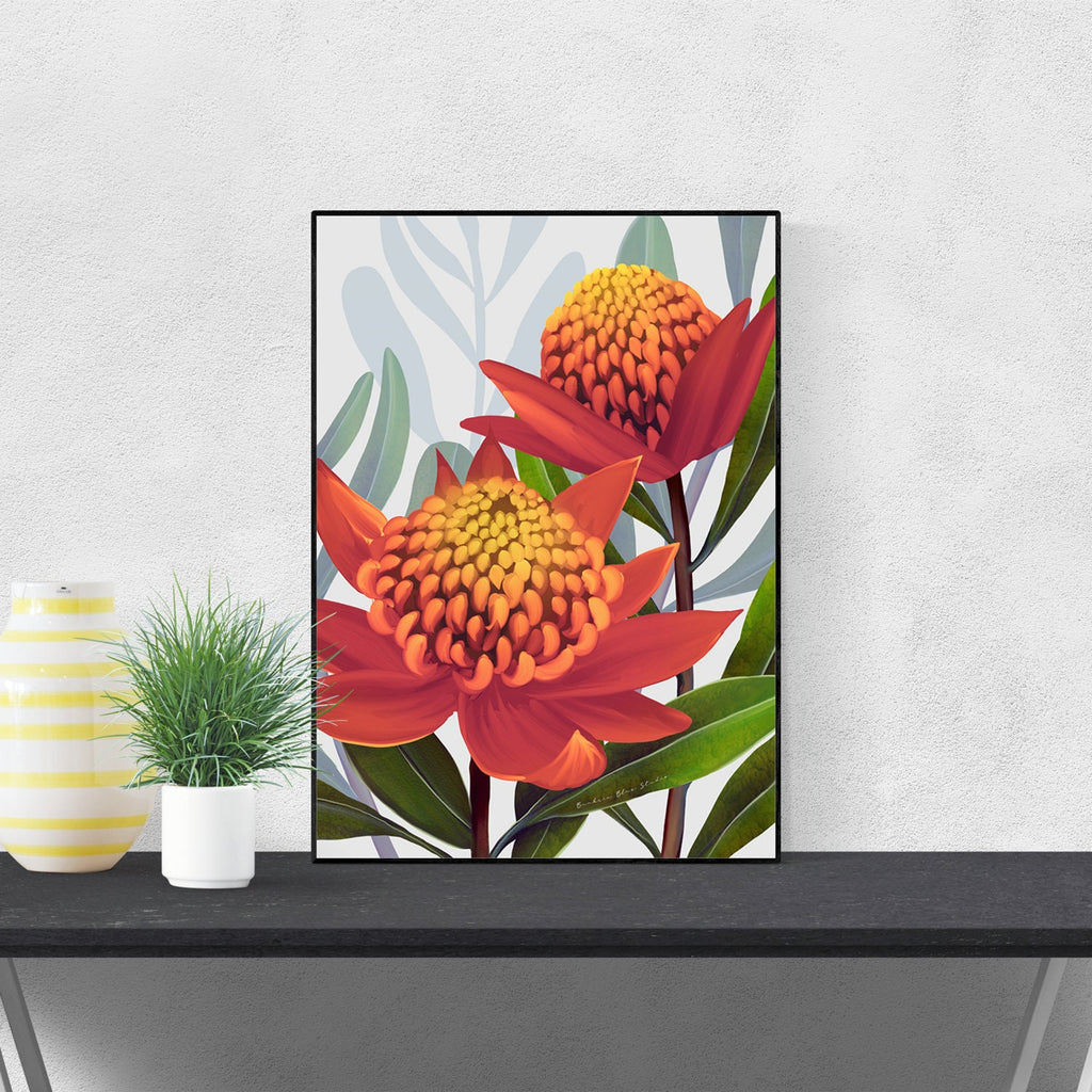 Beacon of the Bush – Tangerine Waratah Australian Botanical Digital Art Print