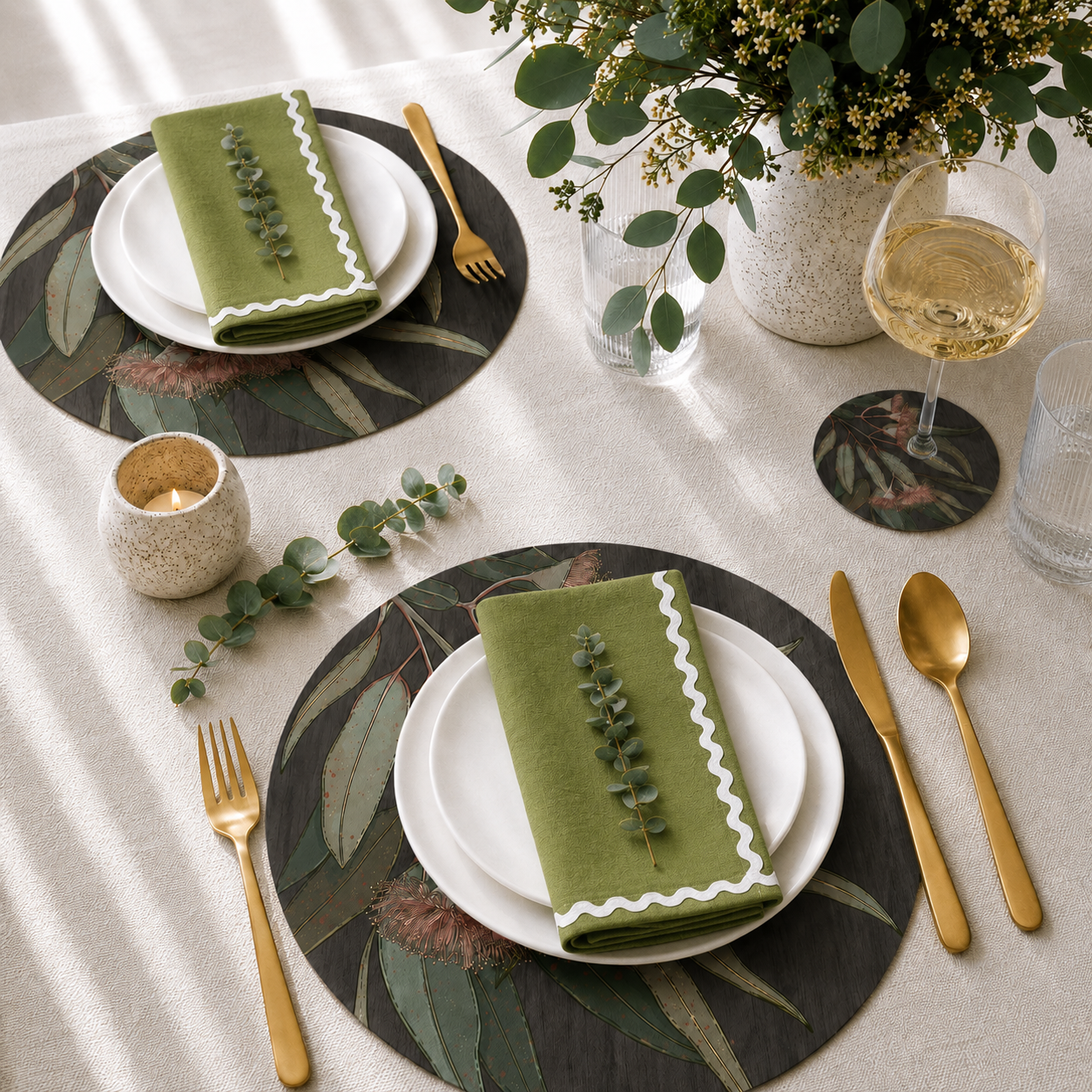 Hanging Eucalytpus Australian Native Round Placemats – Set of 4,6 or 8