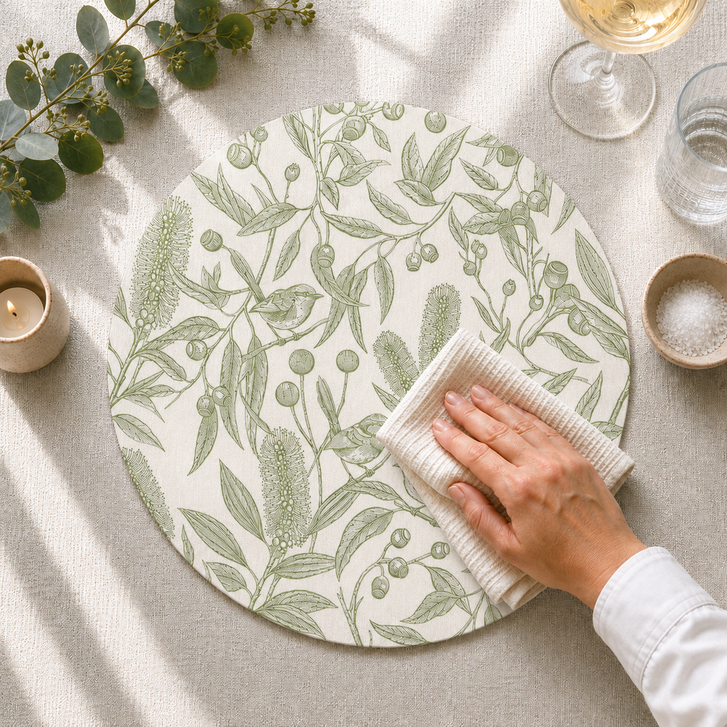 Eucalyptus Song Australian Native Round Placemats – Set of 4,6 or 8