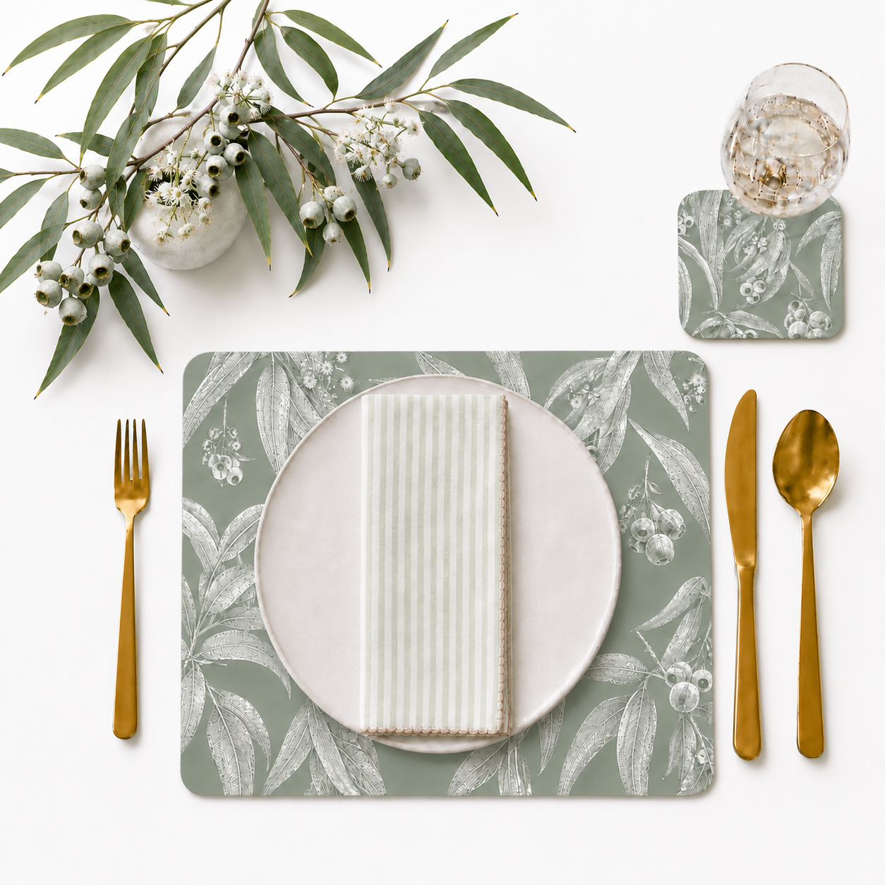 Whispering Eucalyptus Australian Native Round Placemats – Set of 4,6,8