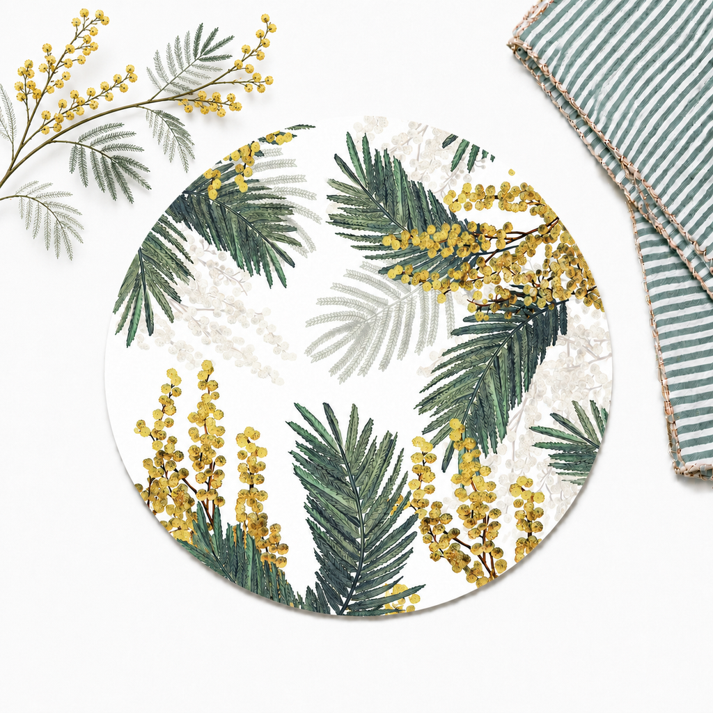 Sunshine Wattle Australian Native Round Placemats – Set of 4,6 or 8