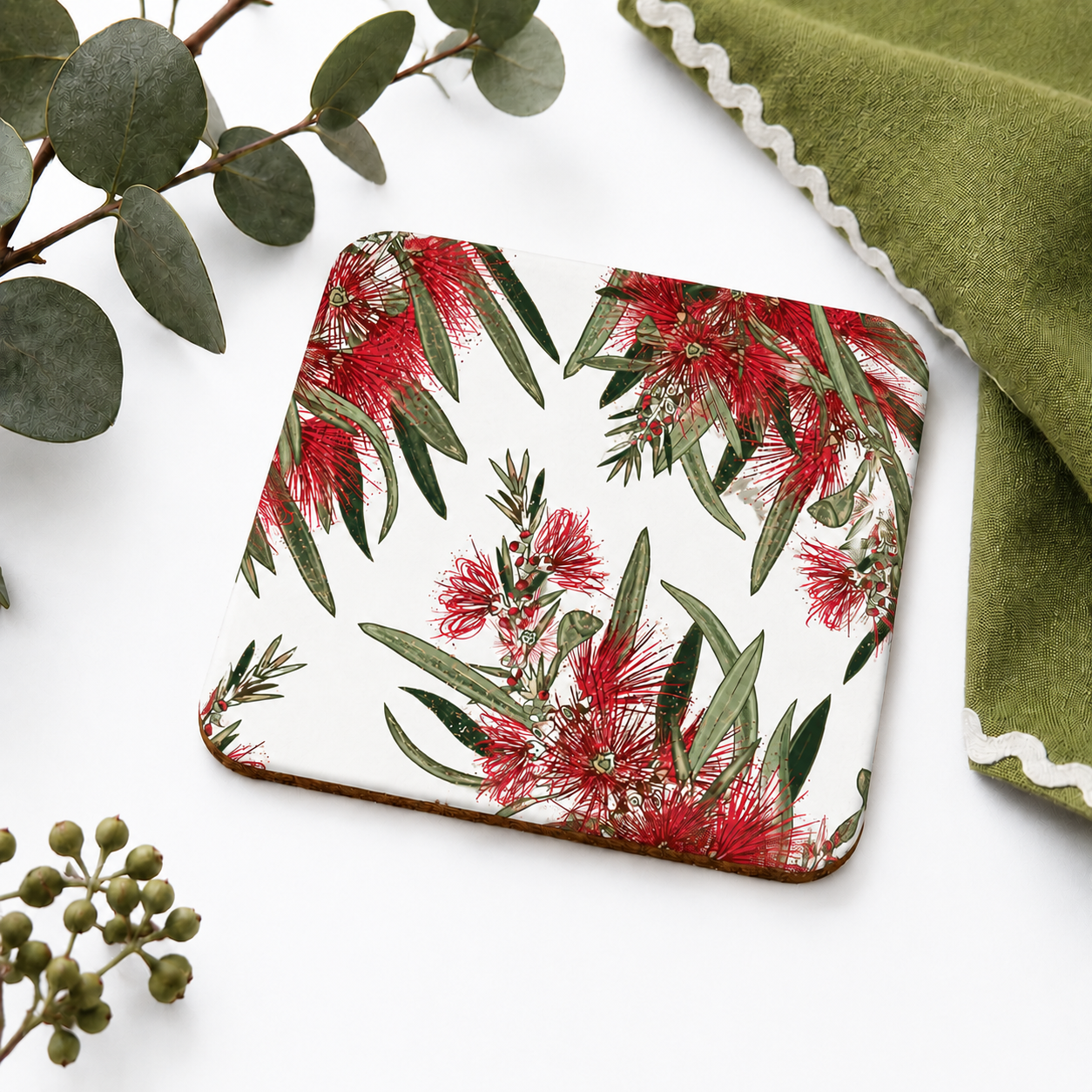 Bush Christmas Australian Bottlebrush Square Coaster
