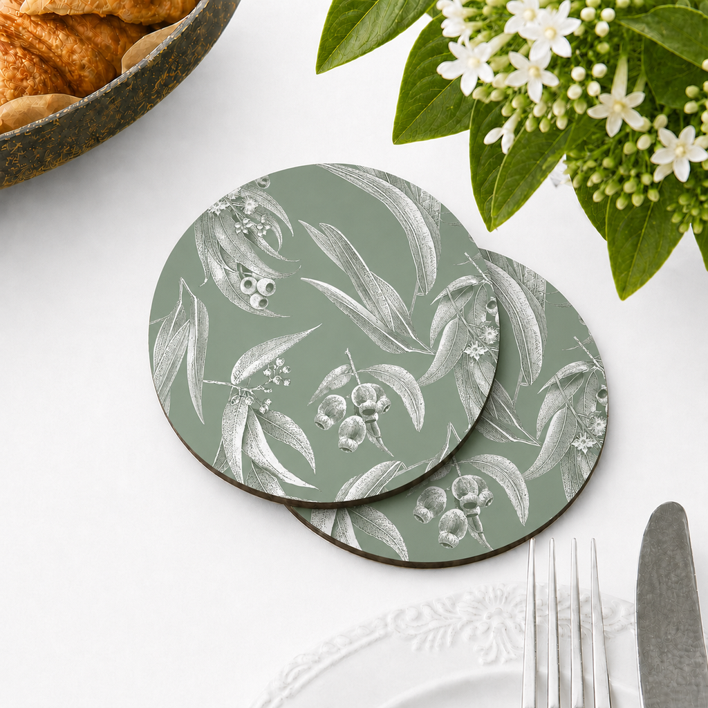Silvergum Round Coaster- Sage