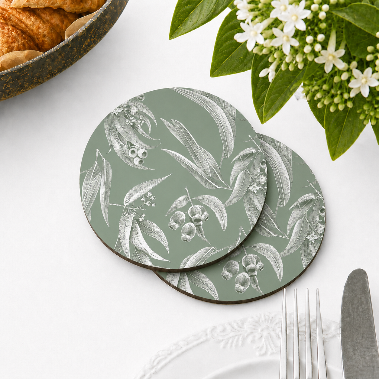 Silvergum Round Coaster- Sage