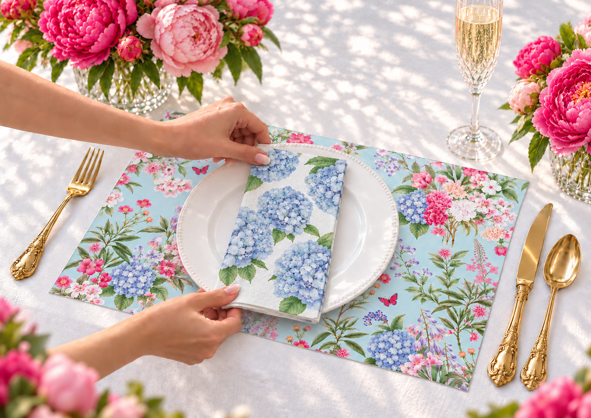 Highclere Hydrangea Paper Placemats – A3 Pad of 24 Sheets