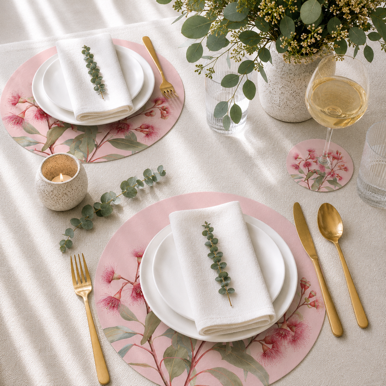 Pink Gum Australian Native Round Placemats – Set of 4,6 or 8