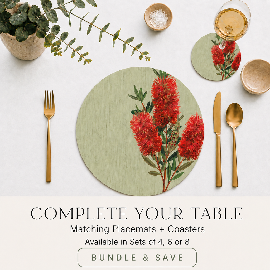 Bottlebrush Bloom Australian Native Round Placemats – Set of 4,6 or 8