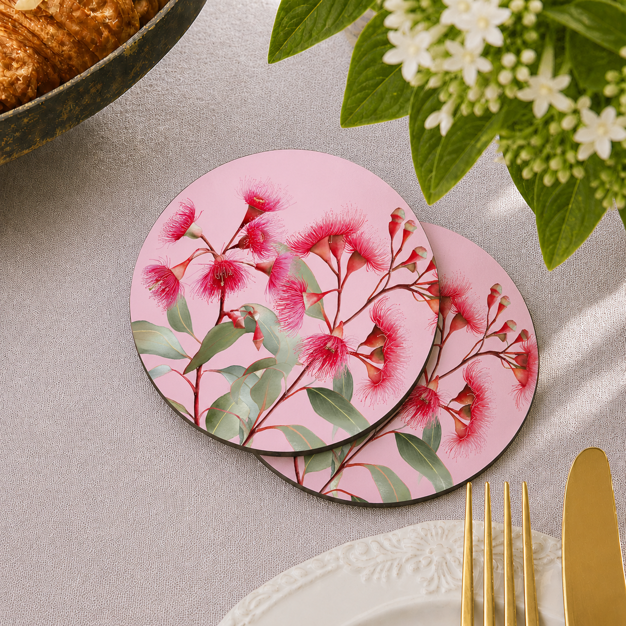 Pink Gum Australian Native Round Placemats – Set of 4,6 or 8