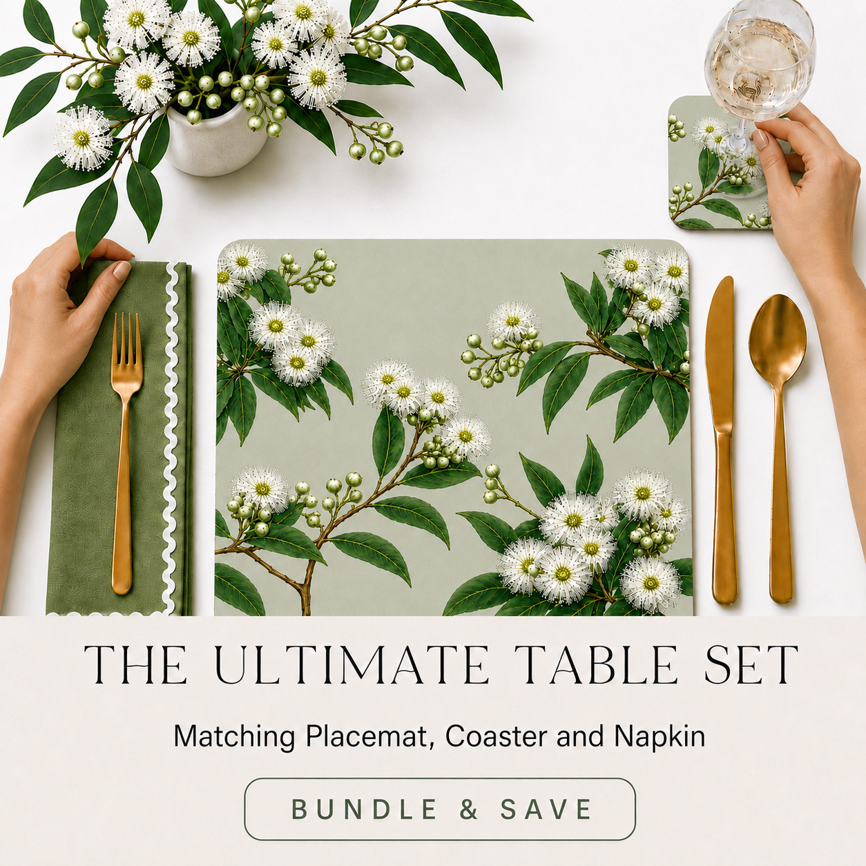 Snowgum Eucalyptus Placemats – Set of 4,6 or 8