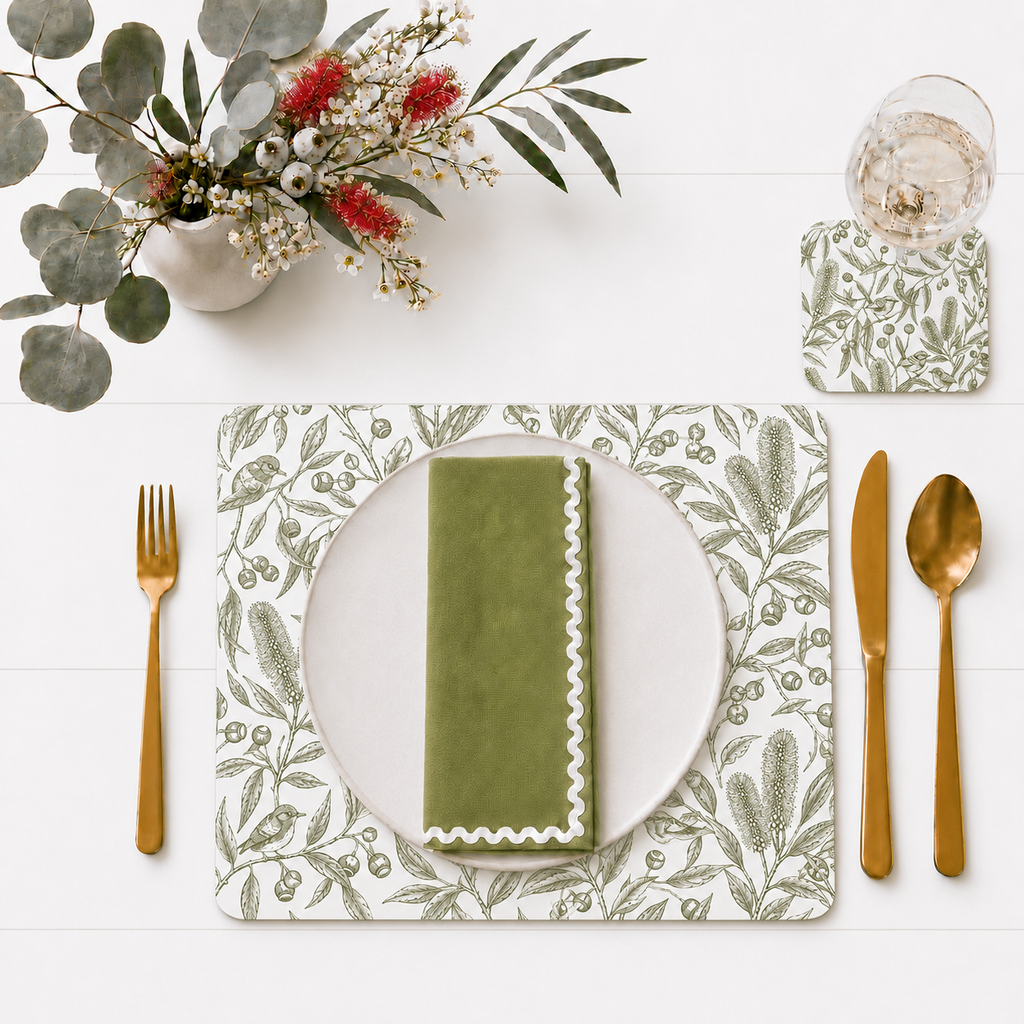Olive Green Ric-Rac Cotton Napkins – Set of 4,6,8