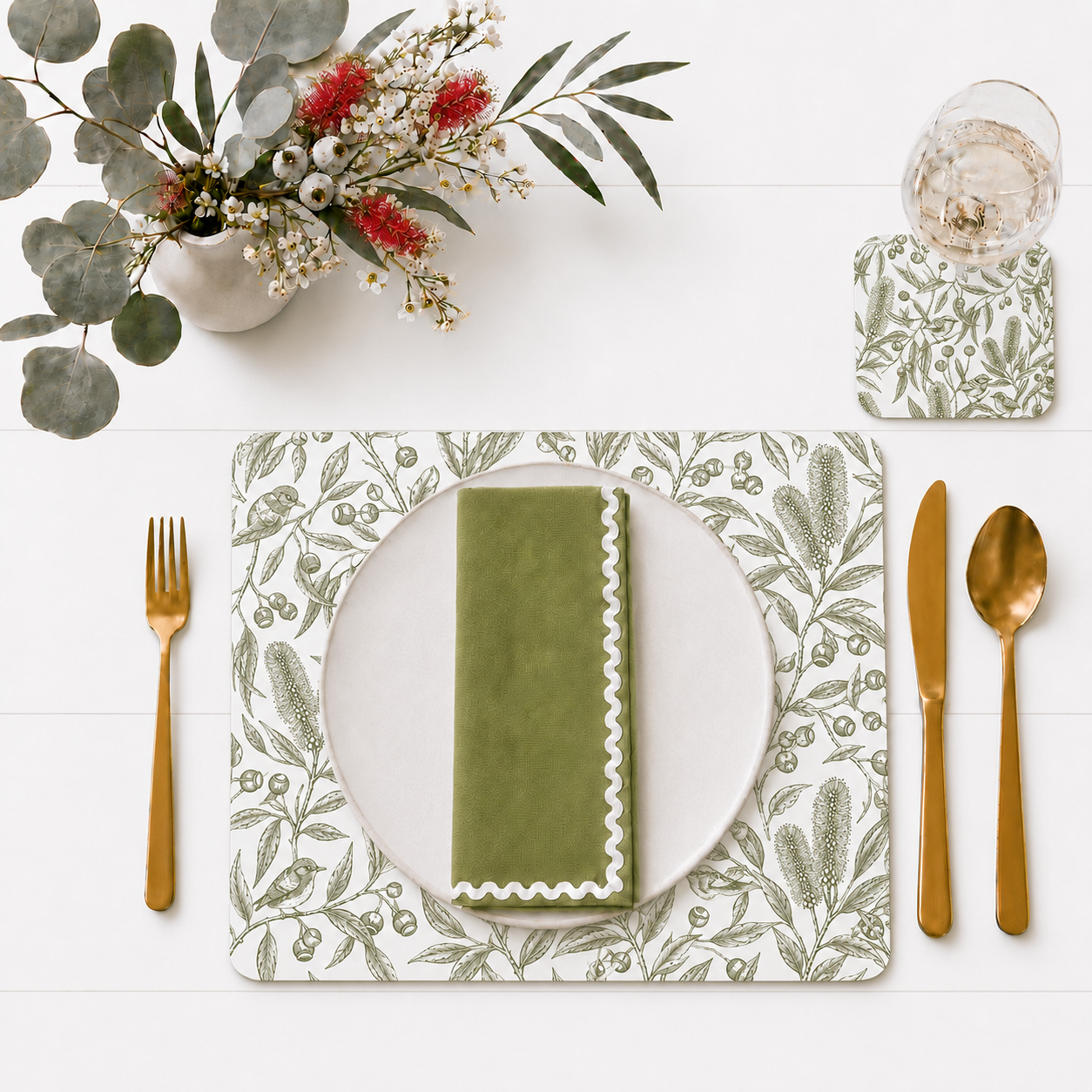Olive Green Ric-Rac Cotton Napkins – Set of 4,6,8