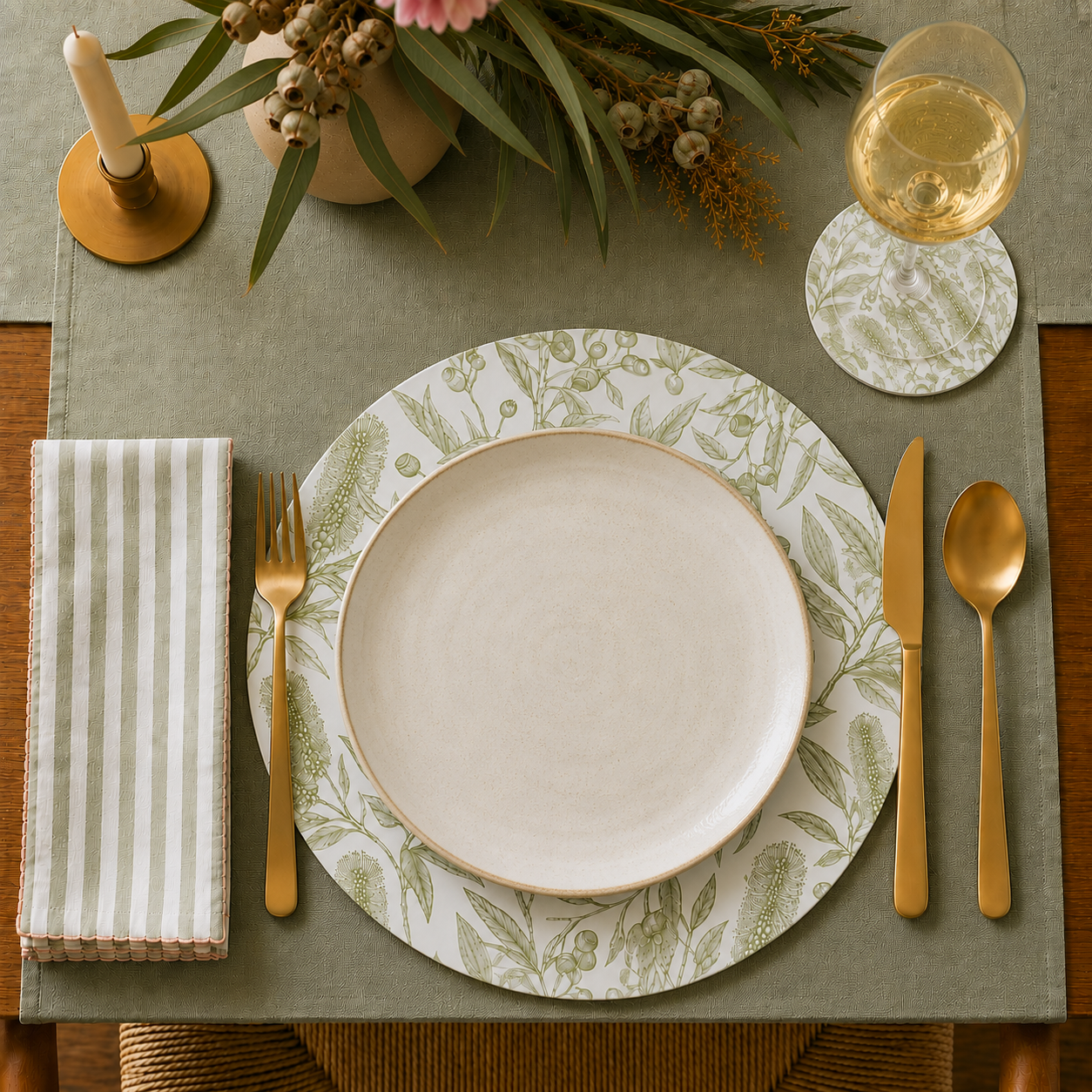 Eucalyptus Song Australian Native Round Placemats – Set of 4,6 or 8