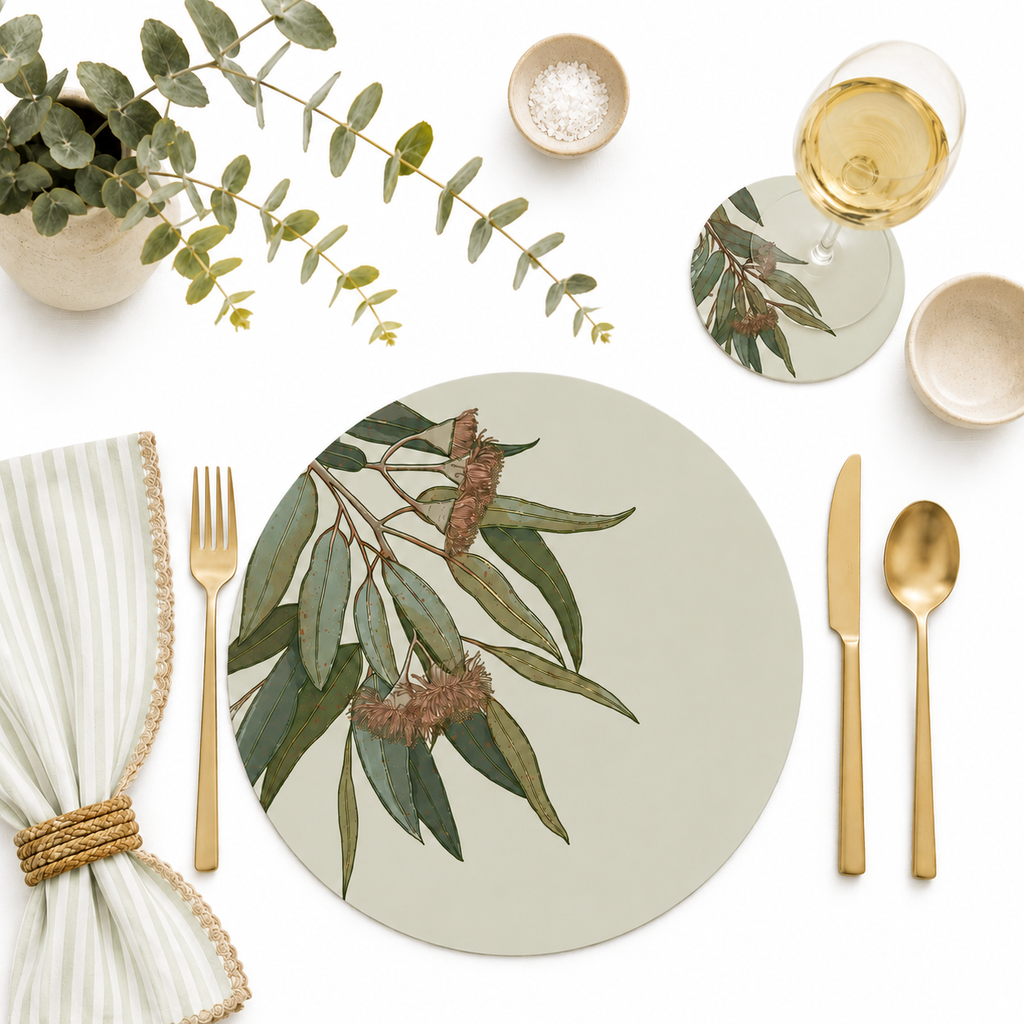 Blush Gumleaf Australian Native Round Placemats – Set of 4,6 or 8