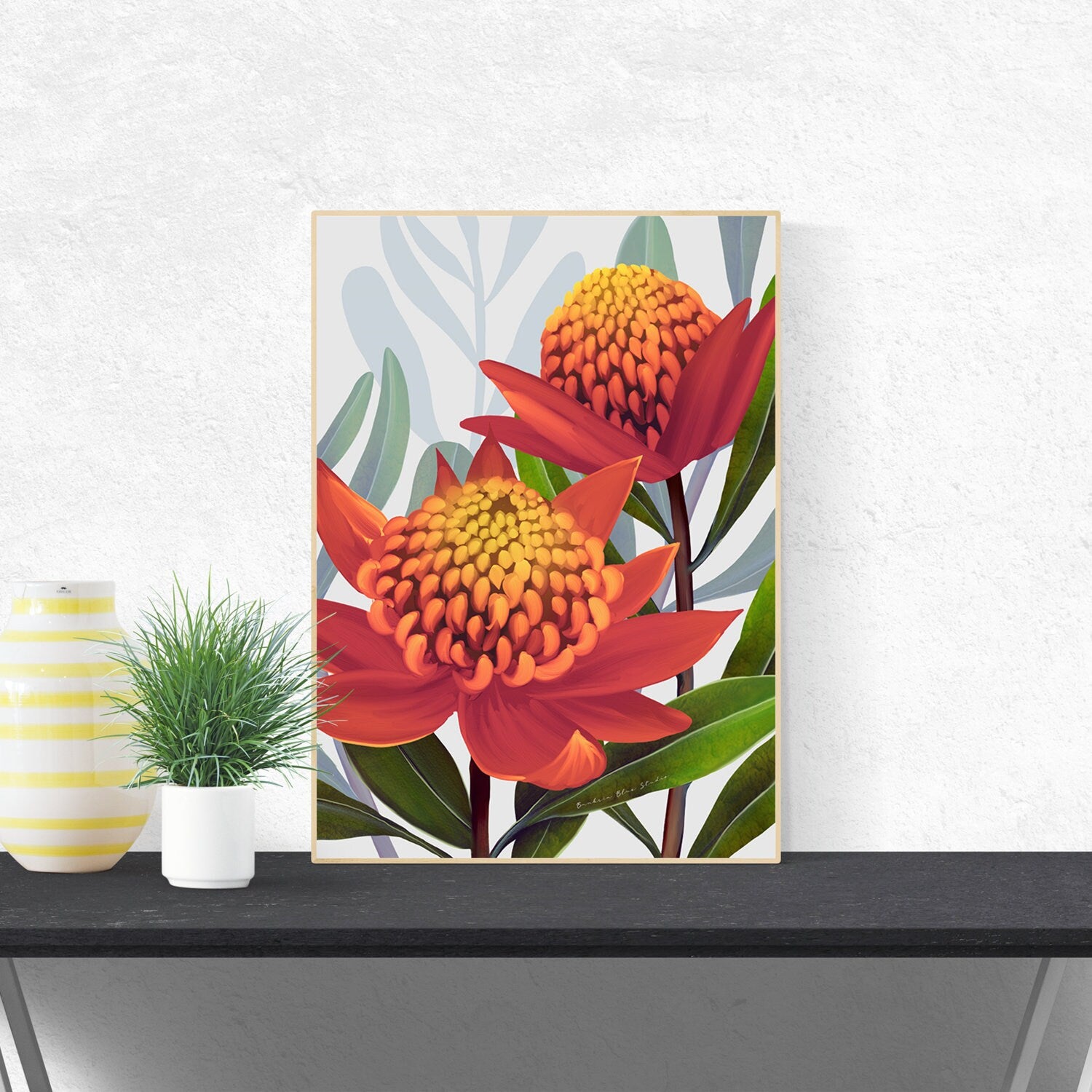 Beacon of the Bush – Tangerine Waratah Australian Botanical Digital Art Print
