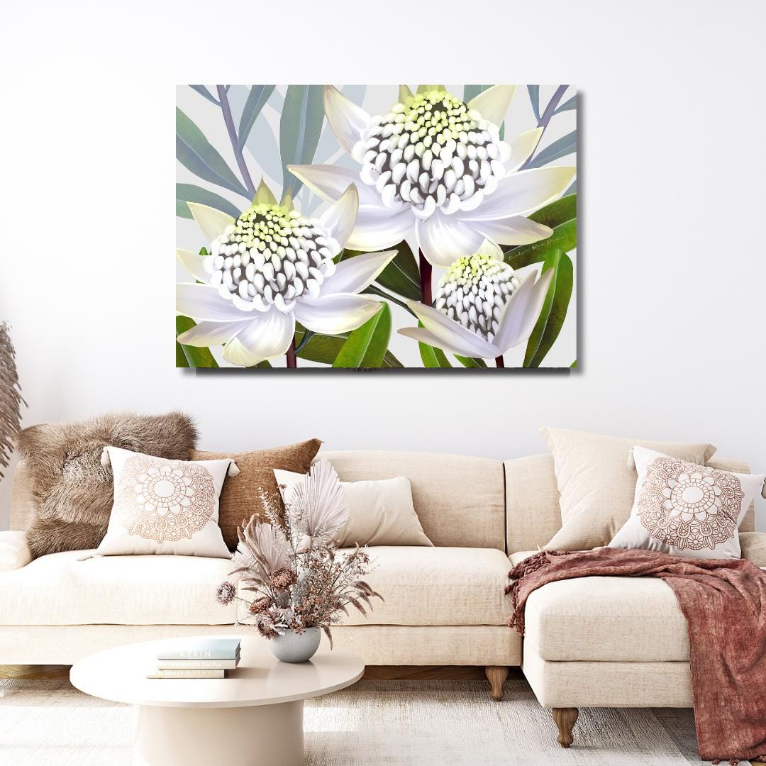Beacon of the Bush – White Waratah Landscape Digital Art Print