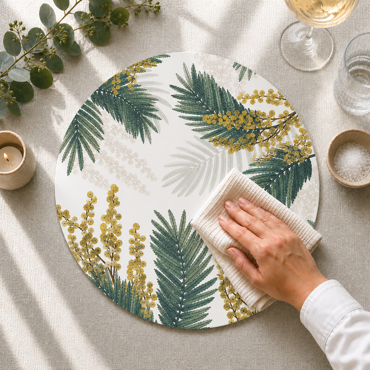 Sunshine Wattle Australian Native Round Placemats – Set of 4,6 or 8
