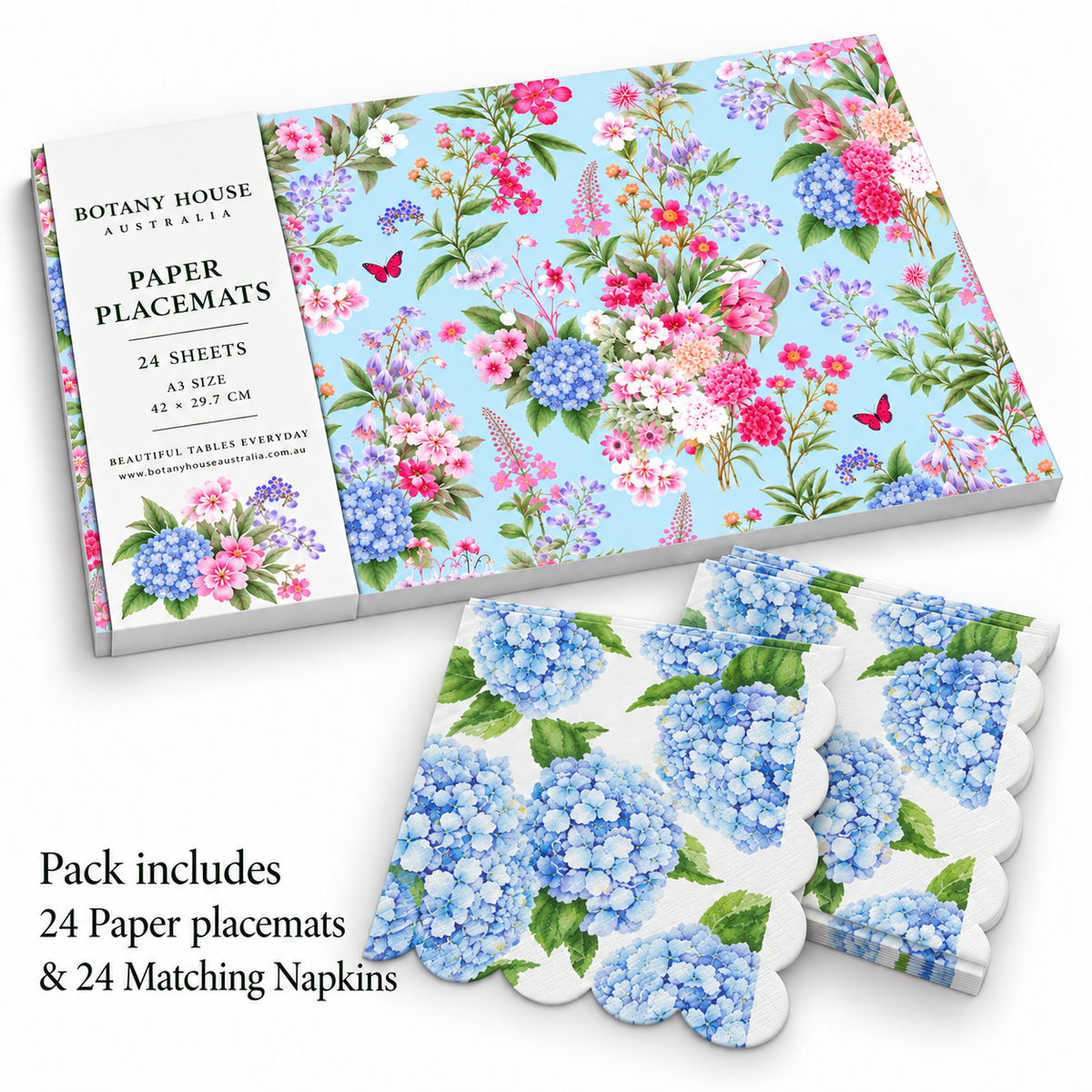 Highclere Hydrangea Paper Placemats – A3 Pad of 24 Sheets