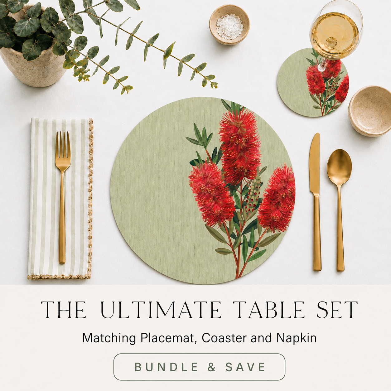 Bottlebrush Bloom Australian Native Round Placemats – Set of 4,6 or 8