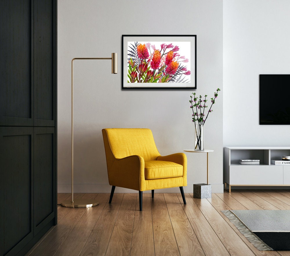 Vibrant Grevillea Australian Botanical Wall Art – Digital Download