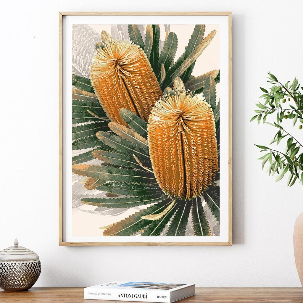 Golden Banksia – Australian Botanical Digital Art Print
