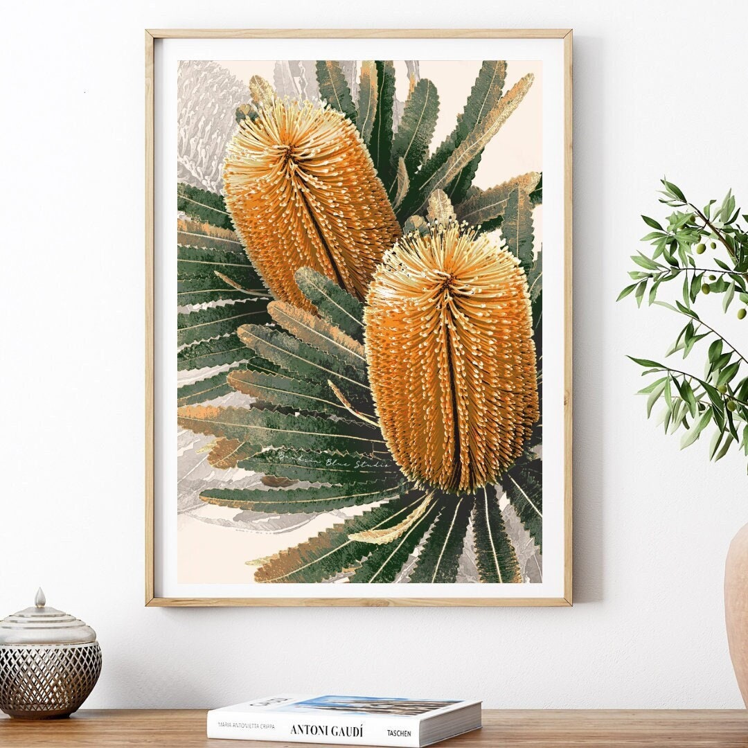 Golden Banksia – Australian Botanical Digital Art Print