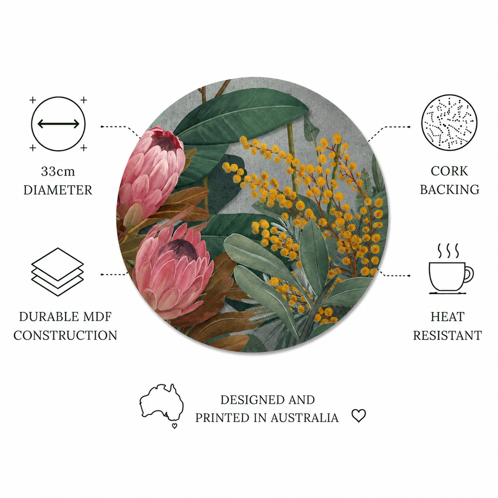 Bundaleer Australian Native Round Placemats – Set of 4,6 or 8
