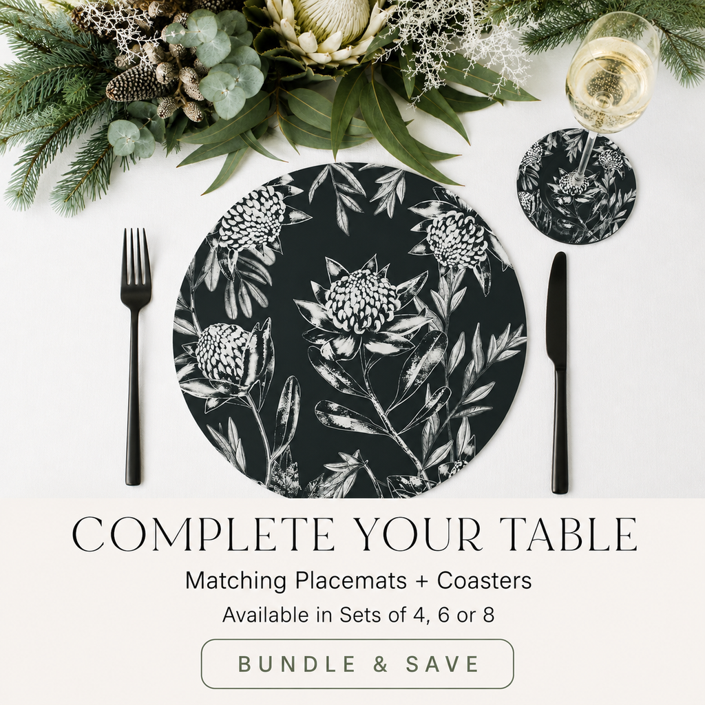 Black Waratah Australian Native Round Placemats – Set of 4,6 or 8