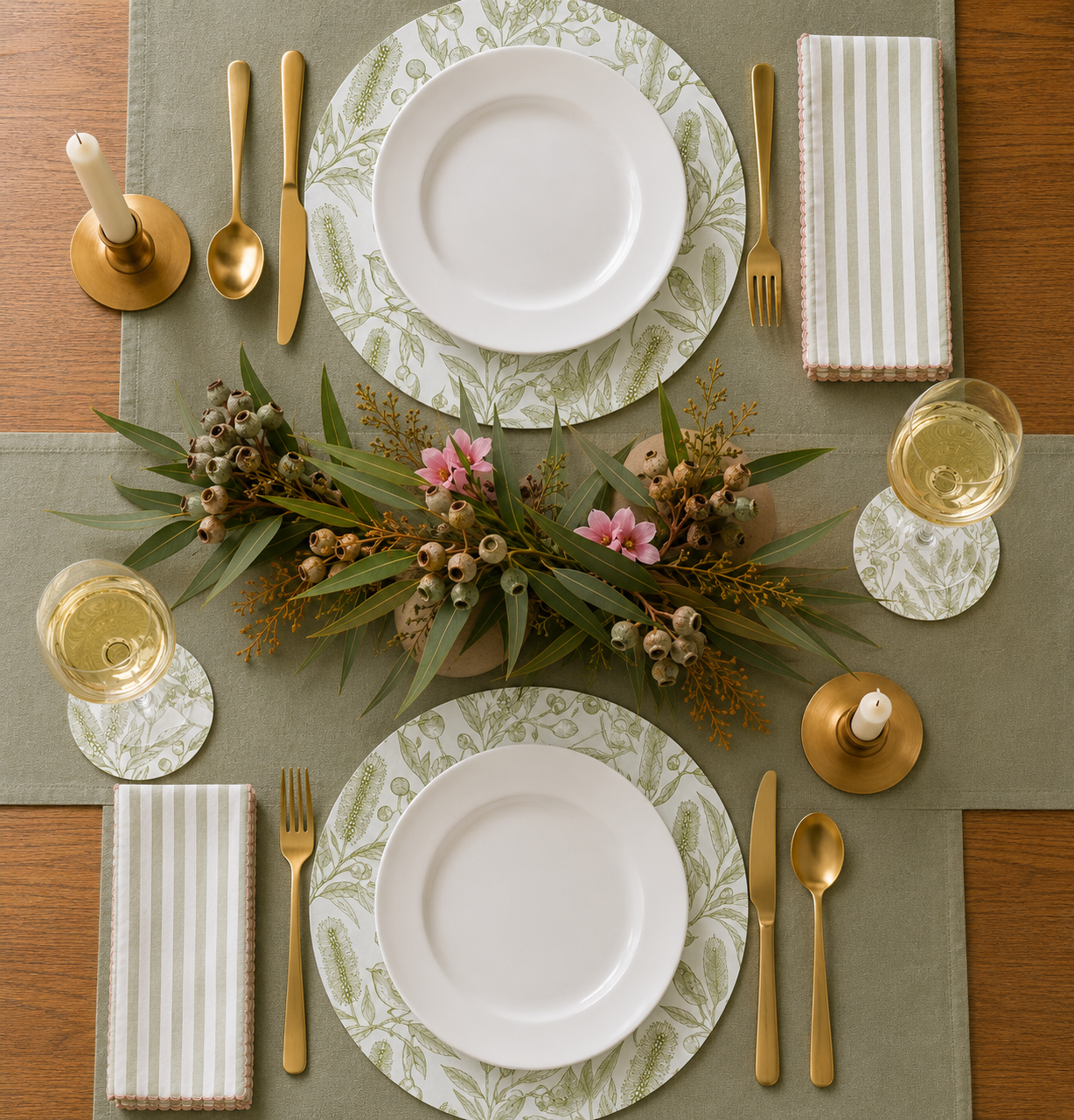 Eucalyptus Song Australian Native Round Placemats – Set of 4,6 or 8