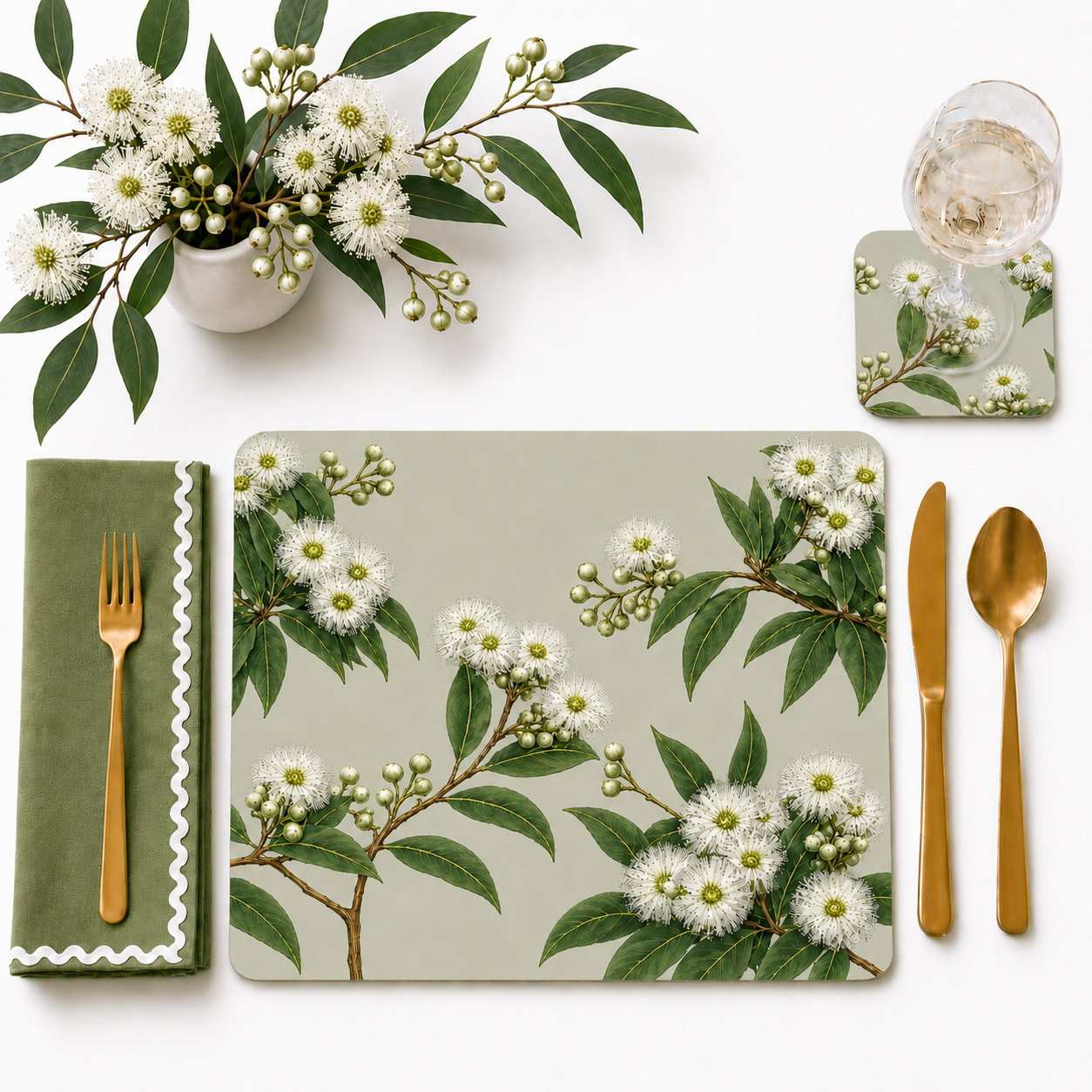 Snowgum Eucalyptus Placemats – Set of 4,6 or 8