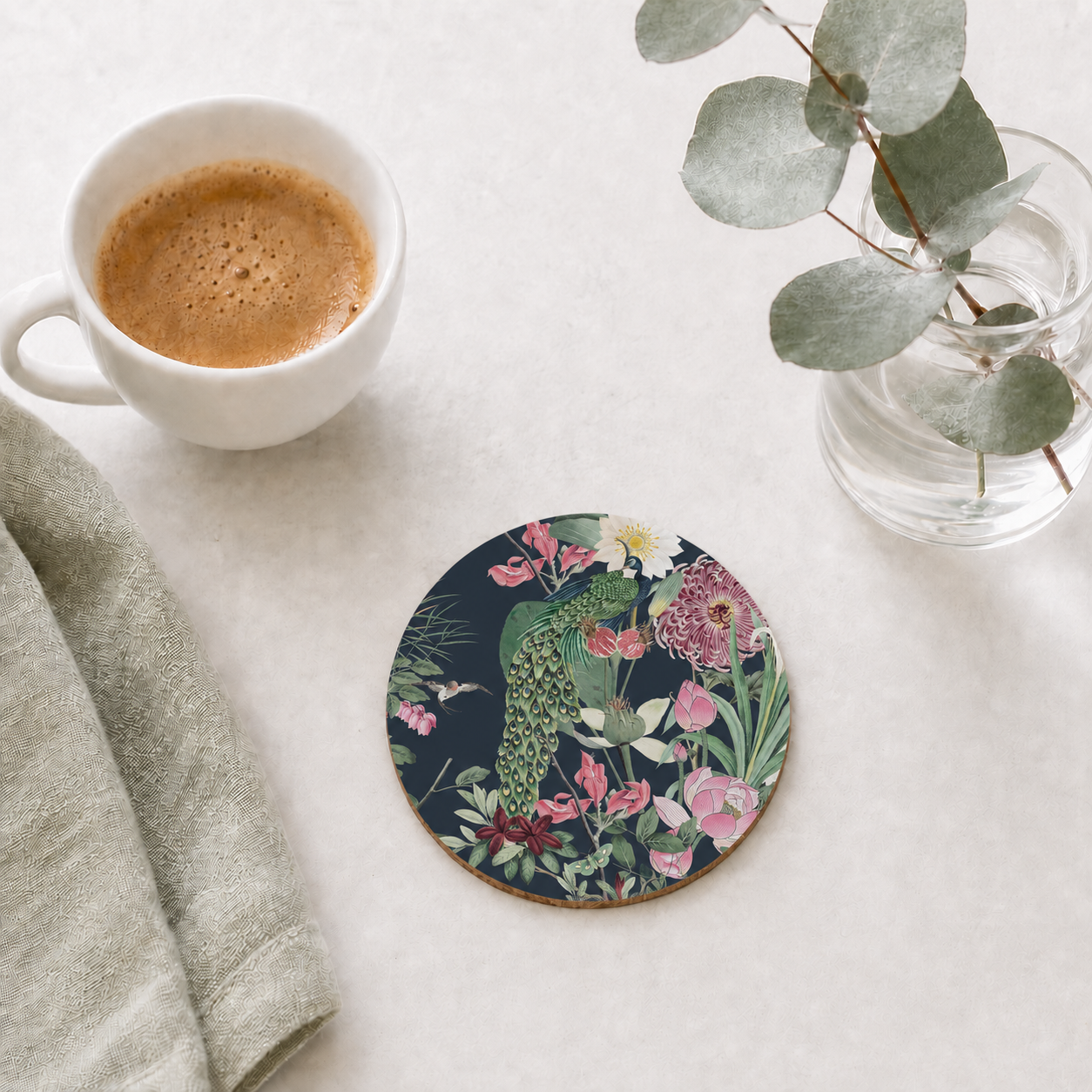 Bamboo Bloom Peacock Garden Coaster