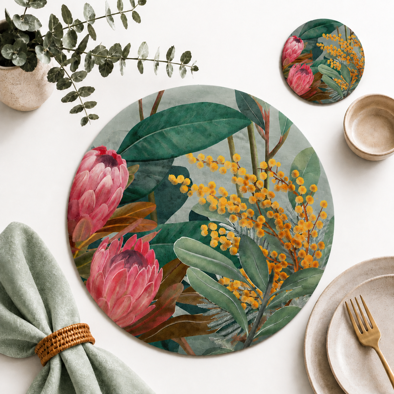 Bundaleer Australian Native Round Placemats – Set of 4,6 or 8