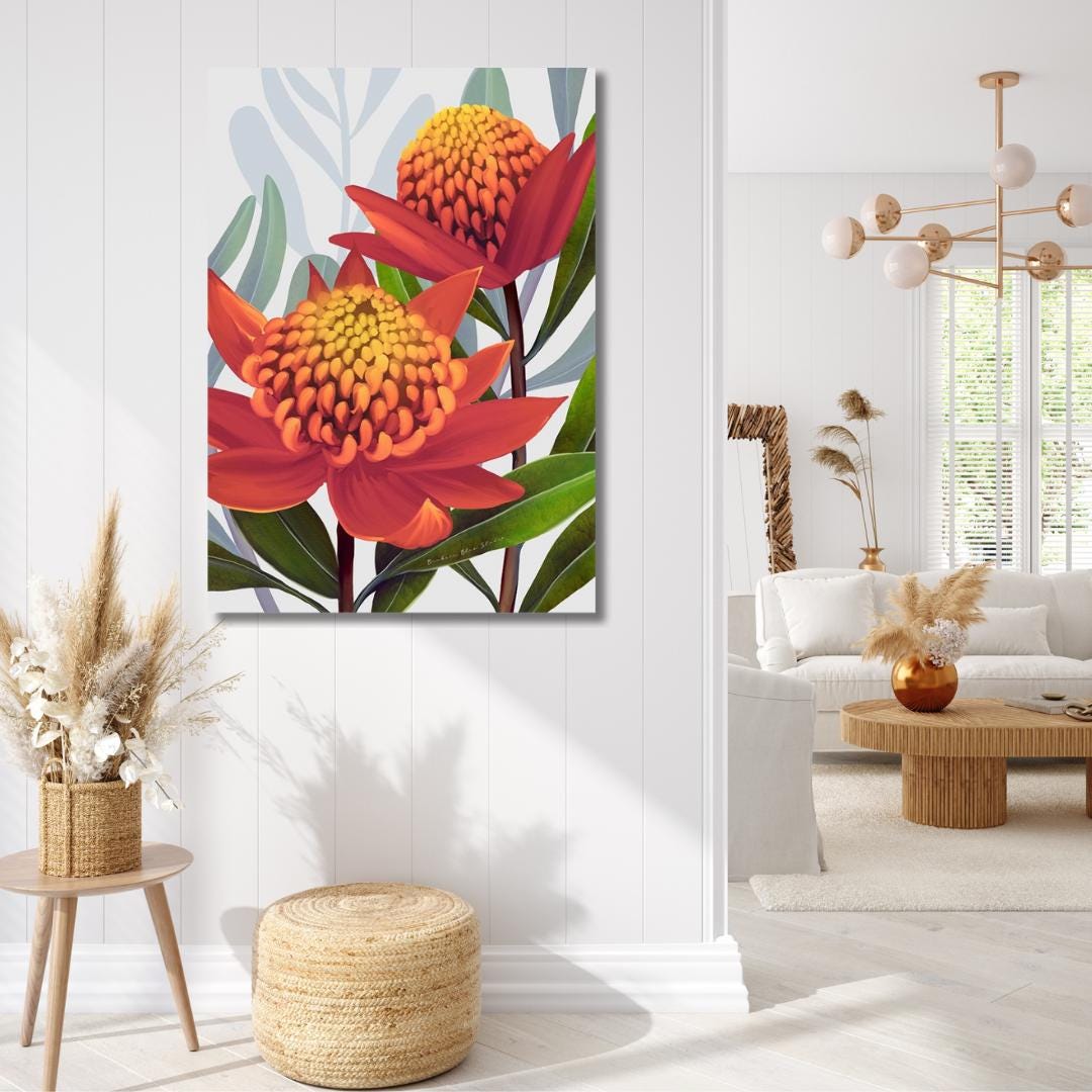 Beacon of the Bush – Tangerine Waratah Australian Botanical Digital Art Print