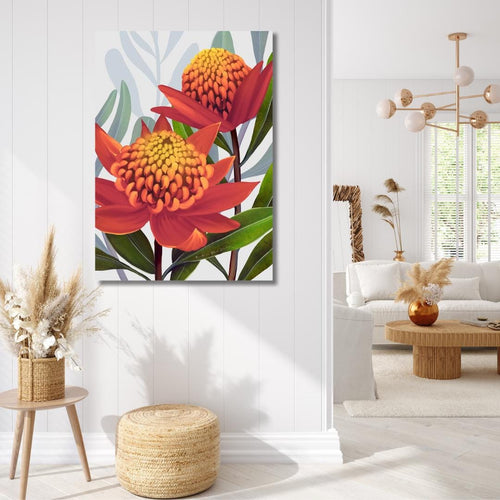 Beacon of the Bush – Tangerine Waratah Australian Botanical Digital Art Print