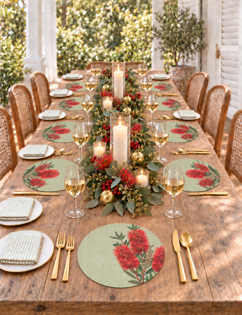 Bottlebrush Bloom Australian Native Round Placemats – Set of 4,6 or 8